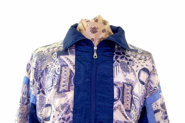 80s Navy Print Shell Suit Two Piece - L - Image 2