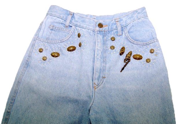 90s Embellished Light Denim Mom Jeans - 8 - Image 2