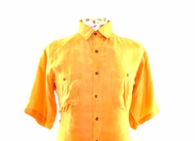 90s Mustard Yellow Short Sleeve Silk Shirt - L - Image 2