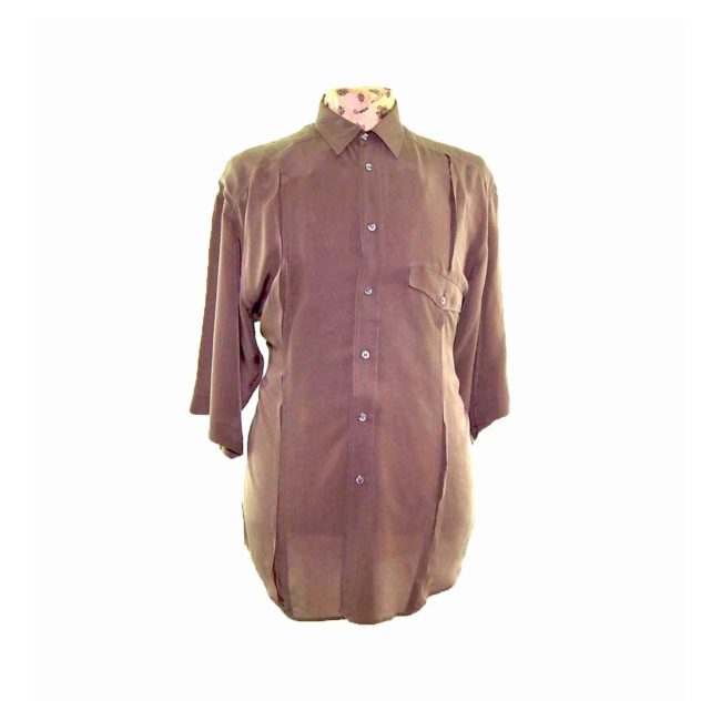 90s Khaki Short Sleeve Silk Shirt