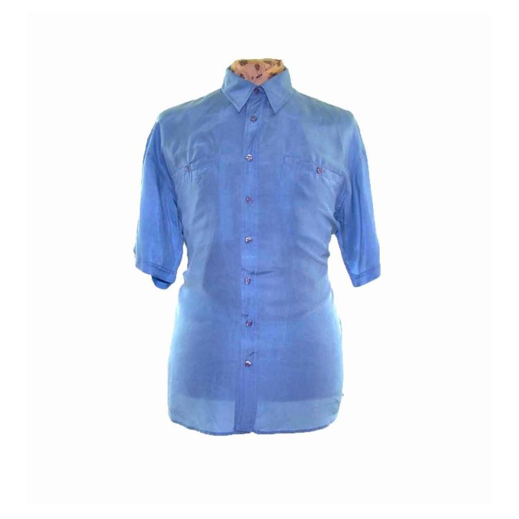 90s Light Blue Short Sleeve Silk Shirt