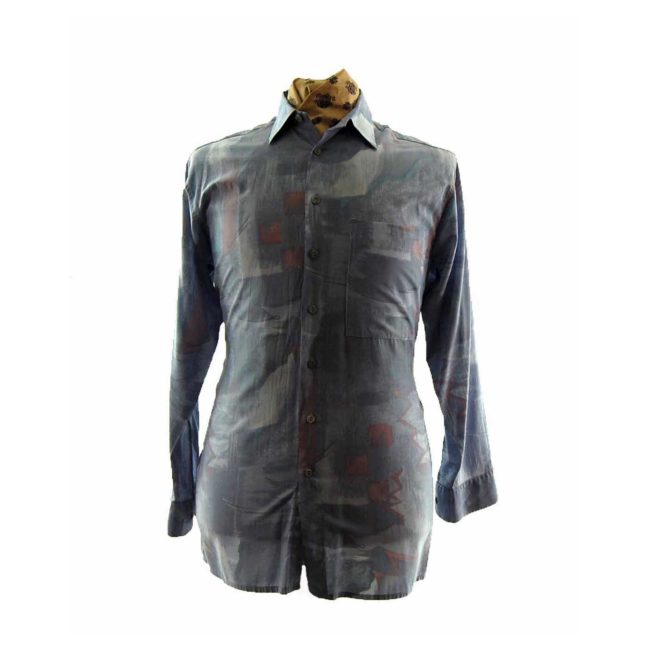 80s Blue Marble Print Shirt - M