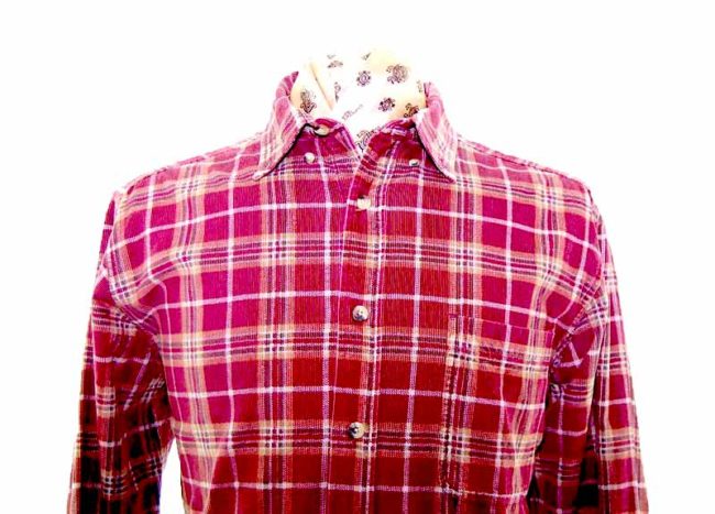 90s Plum Checked Corduroy Shirt - XL - Image 2