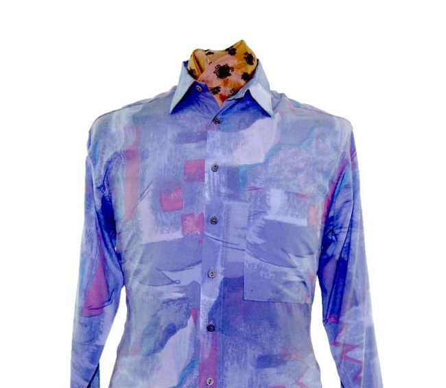 80s Blue Marble Print Shirt - M - Image 2