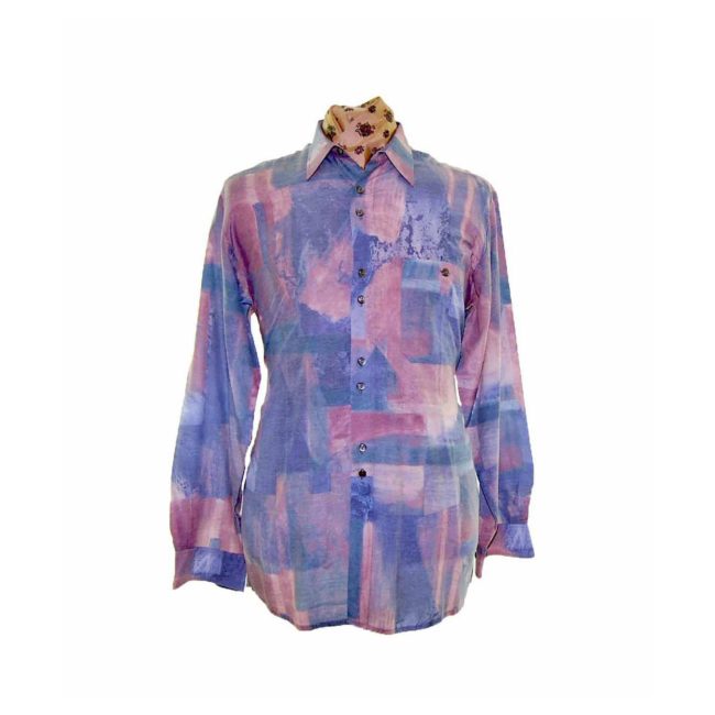 80s Muted Blue Long Sleeve Shirt - L
