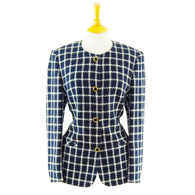 90s Navy Blue Checkered Blazer