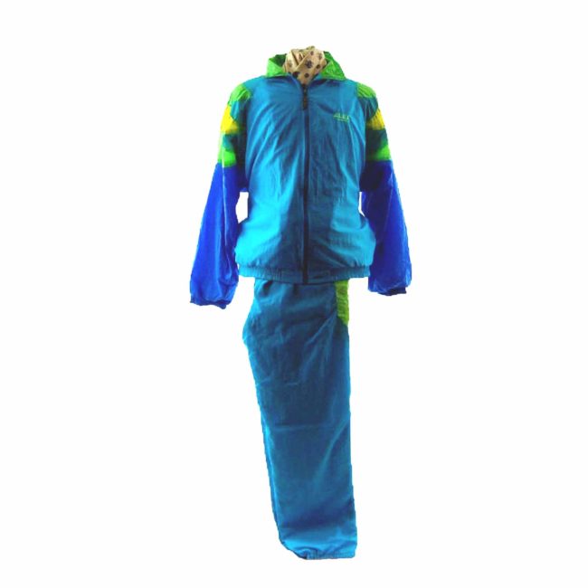 80s Blue Green Shell Suit Two Piece - L - Image 2