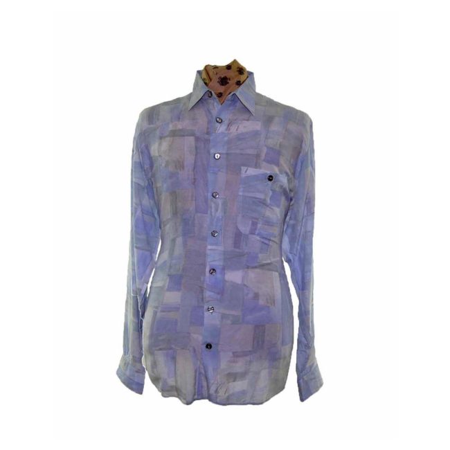 80s Blue Gradient Long Sleeve Shirt - XL