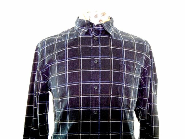 90s Navy Checked Corduroy Shirt - XL - Image 2