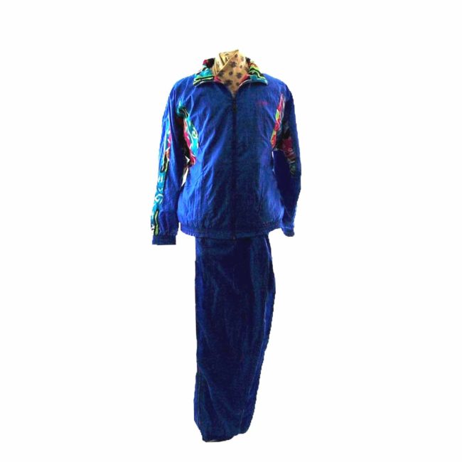 80s Dark Blue Bright Print Shell Suit Two Piece - L - Image 2