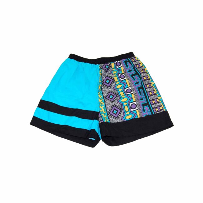 90s Teal Funky Print Beach Shorts