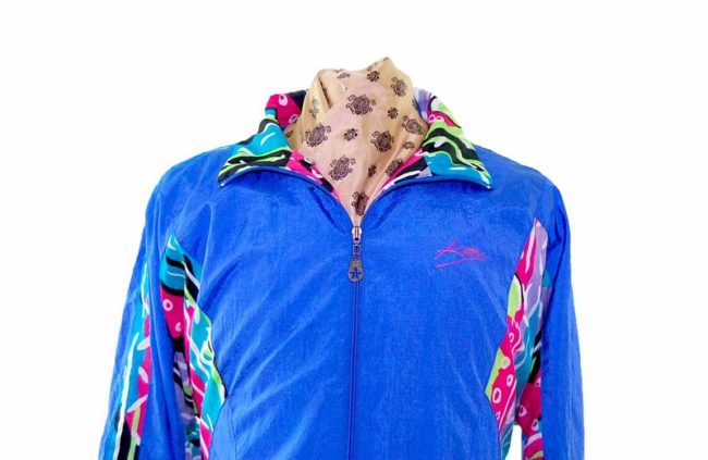 80s Dark Blue Bright Print Shell Suit Two Piece - L - Image 3