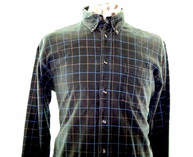 90s Dark Green Checked Corduroy Shirt - L - Image 2