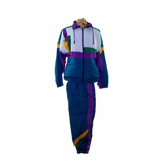 80s Teal Block Colour Shell Suit Two Piece - L - Image 3