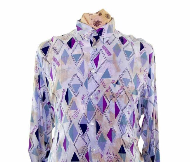80s Purple Diamond Patterned Shirt - XL - Image 2
