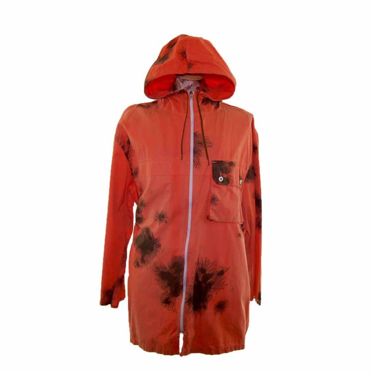 90s Tie Dye Orange Hooded Military Parka Jacket