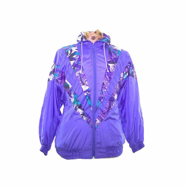 90s Purple Print Shell Suit Top - XL