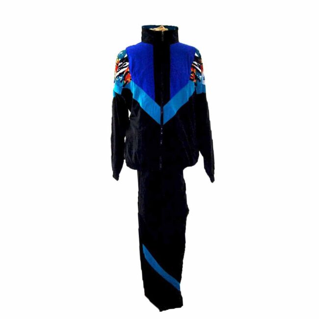80s Black Colourful Print Shell Suit Two Piece - XL - Image 2