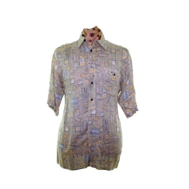 80s Light Green Patterned Summer Shirt - M