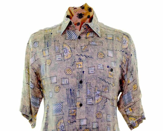 80s Light Green Patterned Summer Shirt - M - Image 2