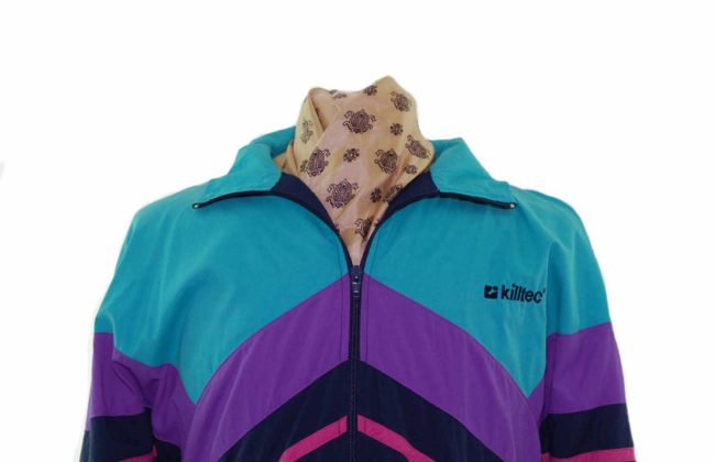 90s Multicoloured Stripe Print Shell Suit Jacket - XL - Image 2