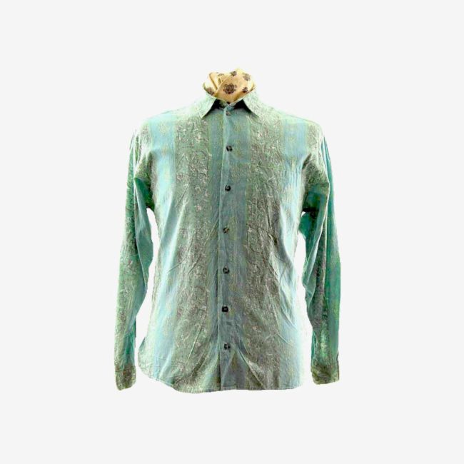 80s Green Patterned Stripe Shirt - M