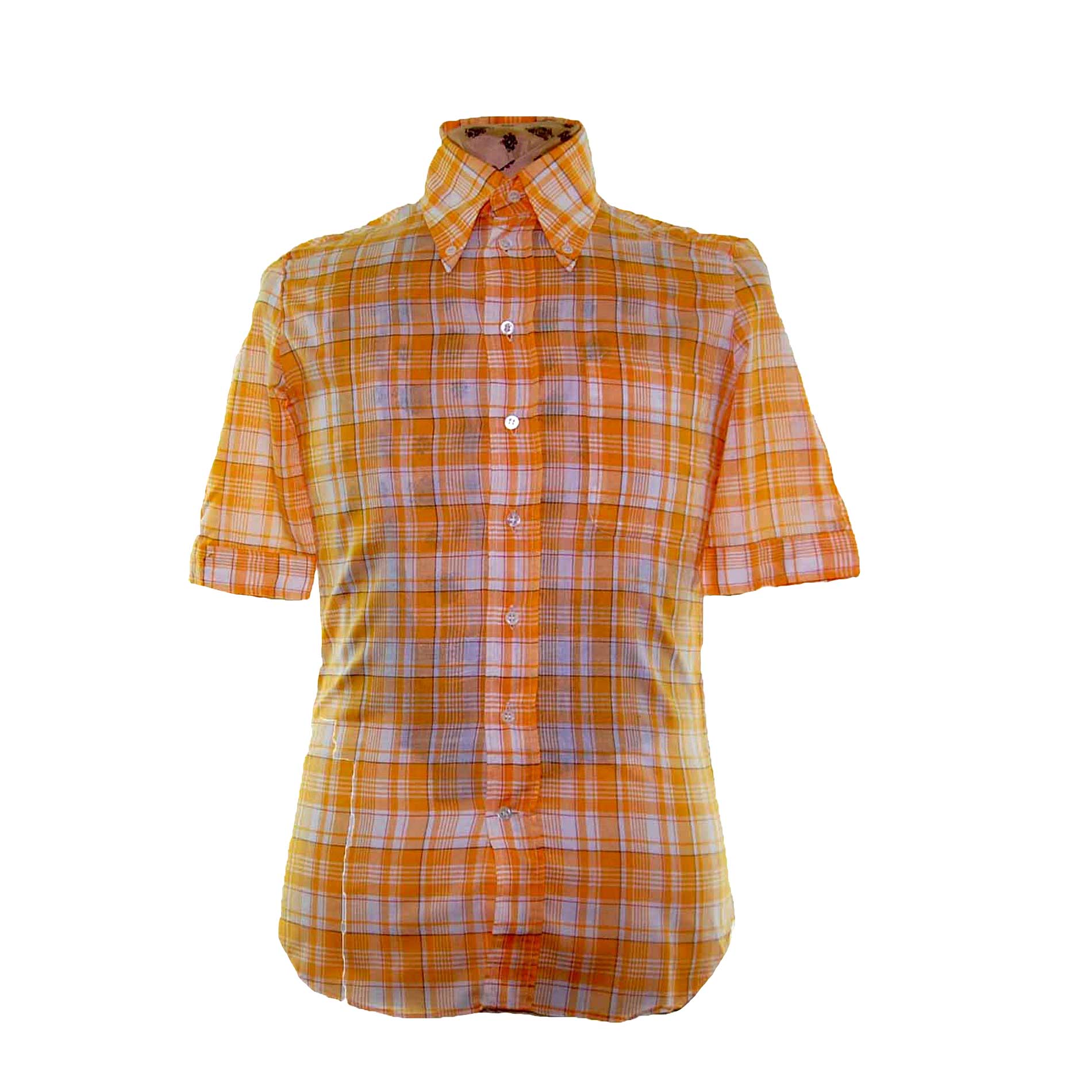 70s Yellow Checked Short Sleeve Shirt - Blue 17 Vintage Clothing