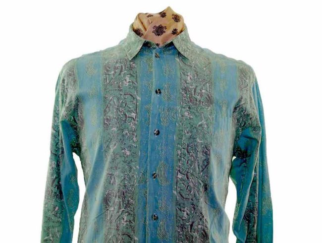 80s Green Patterned Stripe Shirt - M - Image 2