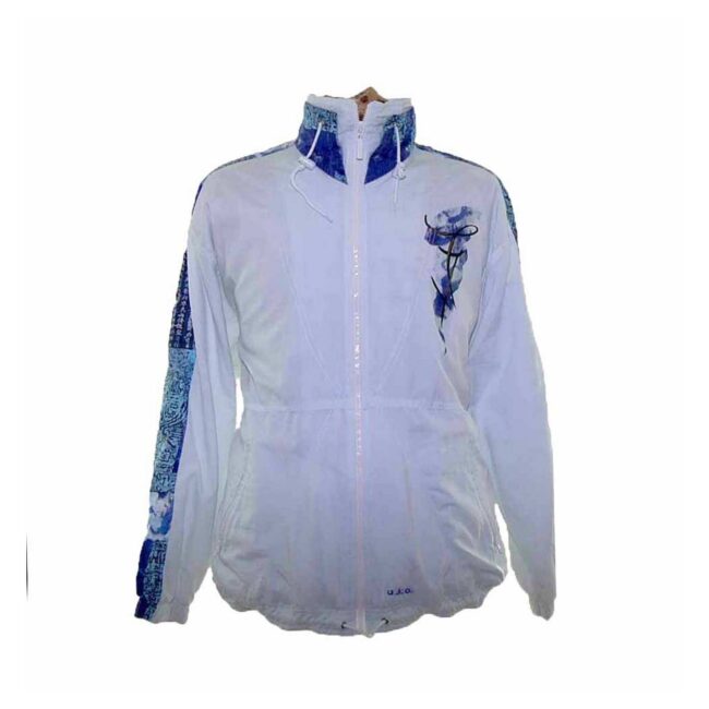 90s Adidas White Print Shell Suit Top - XXL