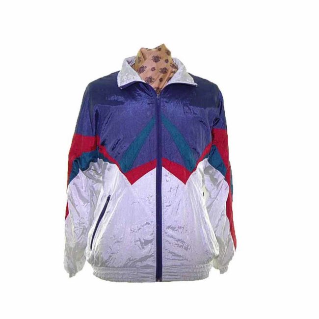 90s White Geometric Print Shell Suit Jacket - L
