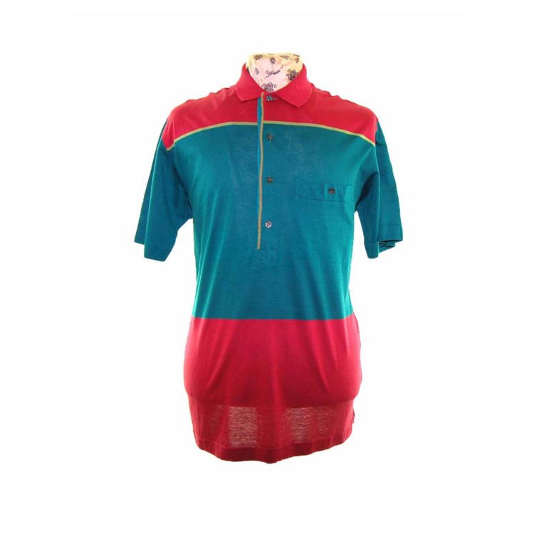 90s Red Green Block Stripe Polo