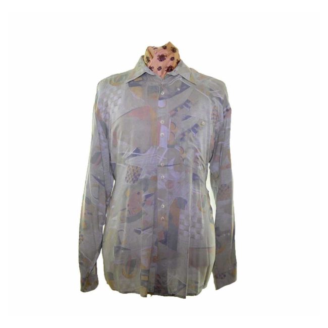 80s Green Light Wash Printed Shirt - XXL
