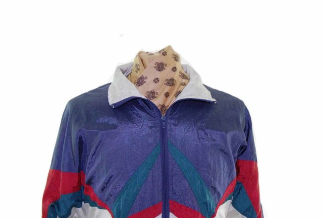 90s White Geometric Print Shell Suit Jacket - L - Image 2