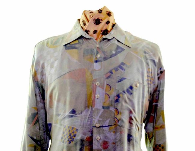 80s Green Light Wash Printed Shirt - XXL - Image 2