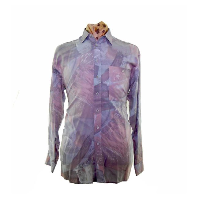 80s Purple Light Wash Printed Shirt - L