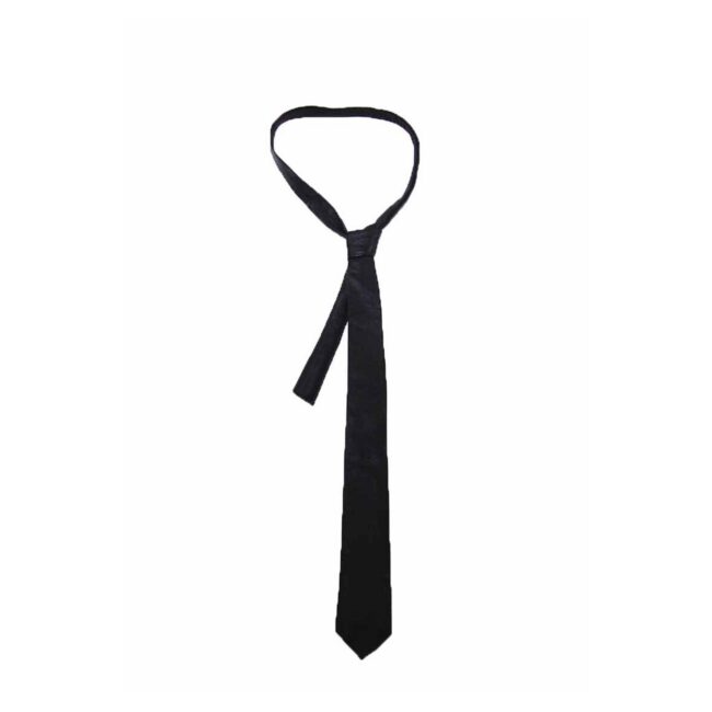 60s Slim Jet Black Real Leather Tie