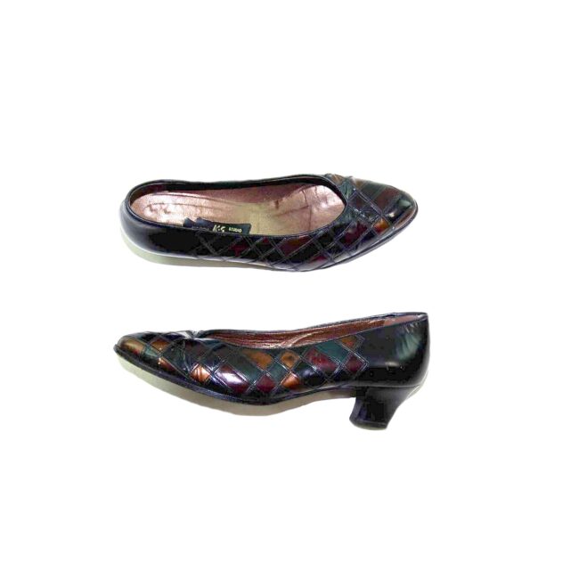 80s Black Tiled Heeled Pumps - 6.5