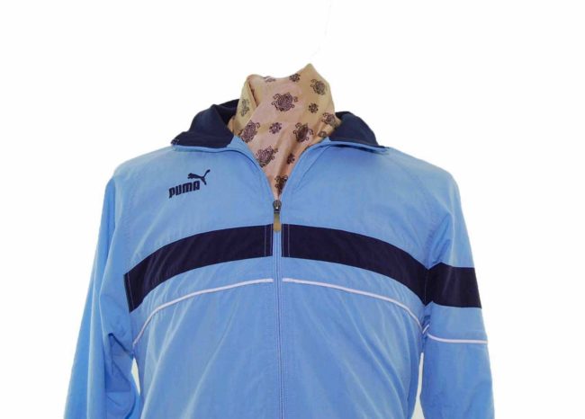 90s Puma Baby Blue Print Shell Suit Top - M - Image 2