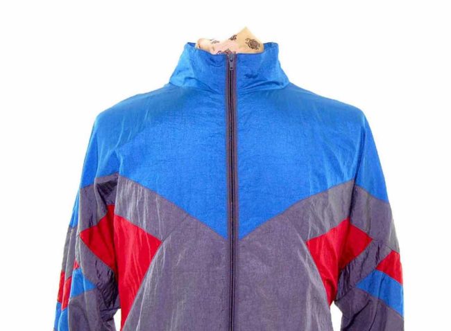 90s Grey Geometric Print Shell Suit Jacket - L - Image 2