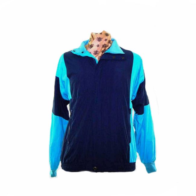 90s Navy Blue Contrast Shell Suit Top - M