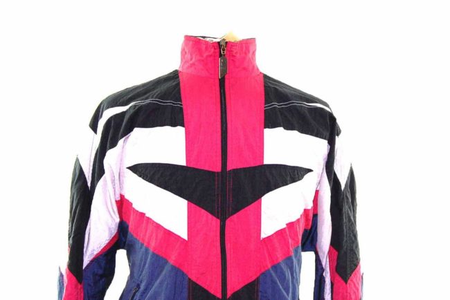 90s Navy Triangle Print Shell Suit Jacket - L - Image 2