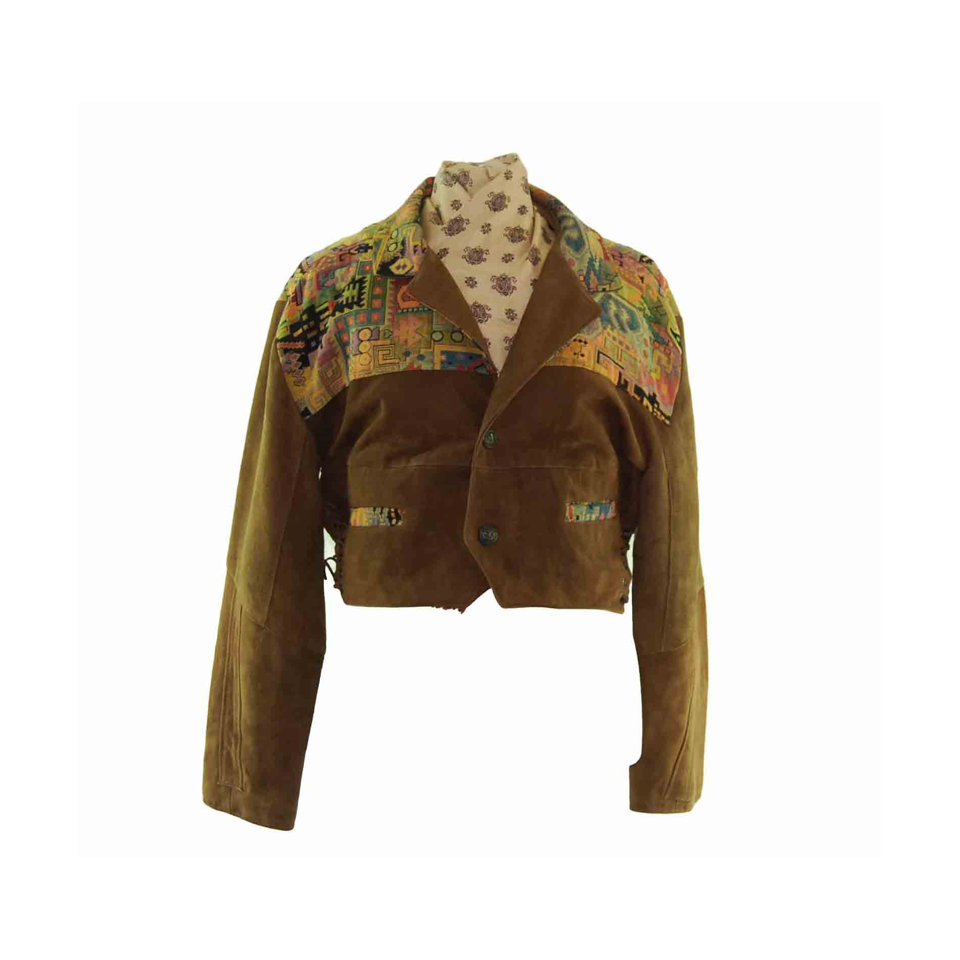 70s Cropped Print Suede Jacket- M