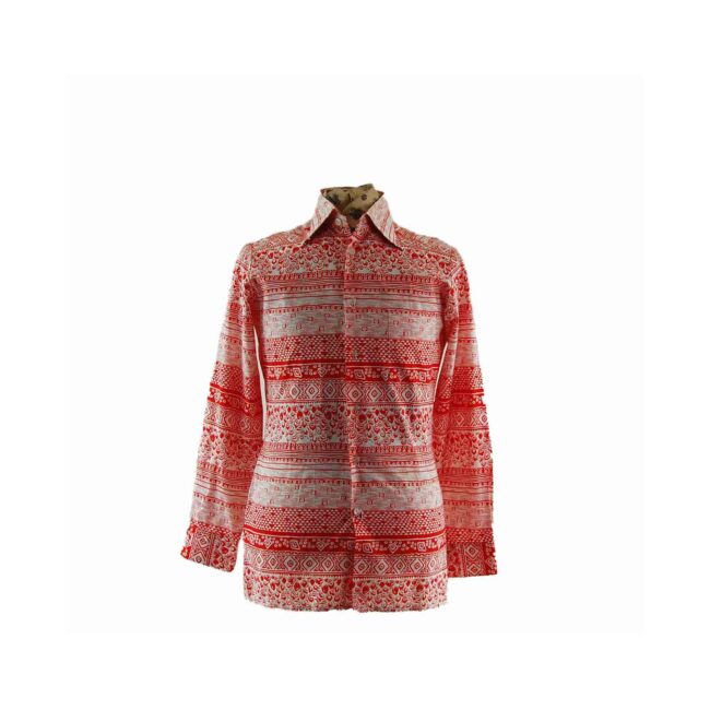 70s Red Aztec Patterned Shirt - M