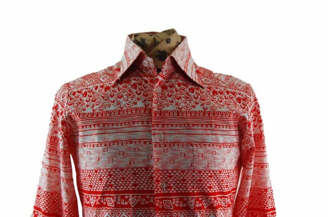 70s Red Aztec Patterned Shirt - M - Image 2