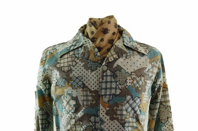 70s Checked Polka Dot Patterned Shirt - S - Image 2
