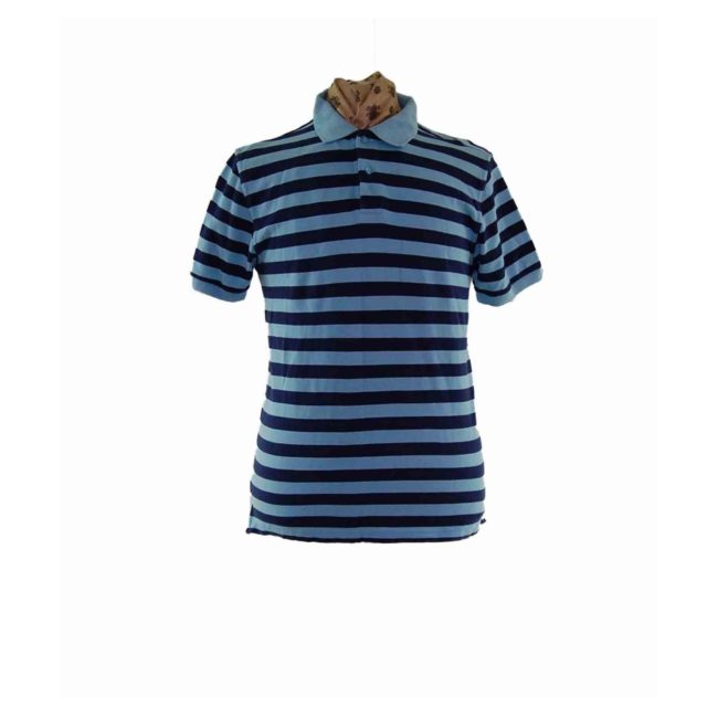 90s Blue Striped Polo Shirt -  L