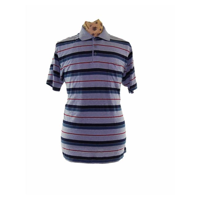 90s Steel Blue Striped Polo - XL