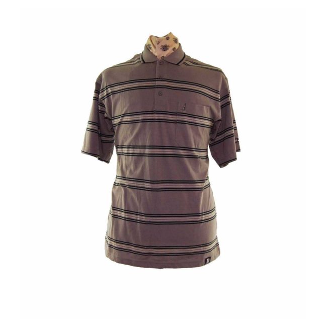 90s Tan Striped Short Sleeve Polo - XL