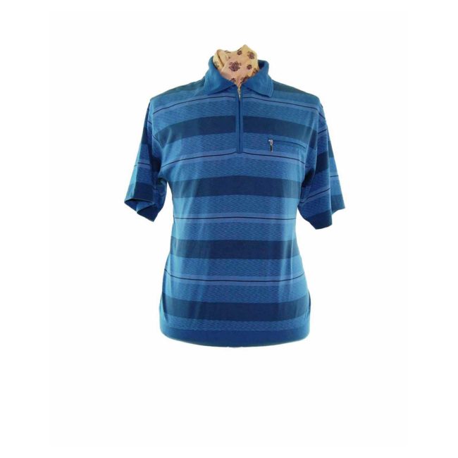 90s Cerulean Blue Striped Polo - XL