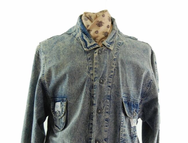 90s Acid Wash Denim Long Sleeve Shirt - XL - Image 2
